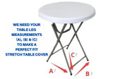 Shop now for round form fitting table covers for 29" standard and 42' high cocktail tables at factory direct prices. Get high resolution full color logo, all over printing, PMS brand color match, and fast delivery.