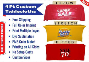 4ft Logo Tablecloths, Trade Show Table Cloth with Logo