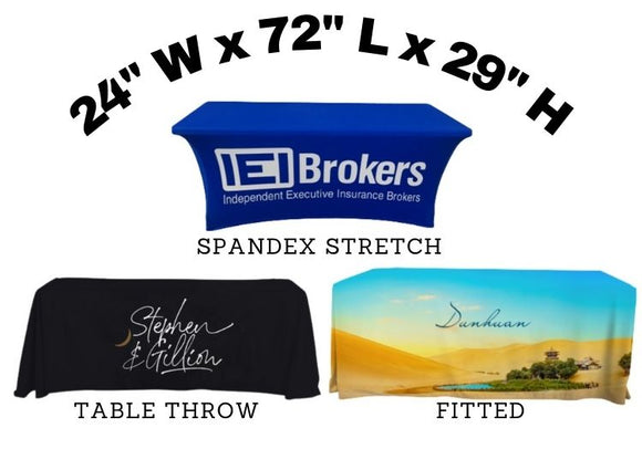 24x72x29 - 6 Ft Custom Tablecloth with Logo for Trade Show