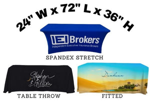 24x72x36 - 6 Foot Logo Tablecloth, Trade Show Tablecloth