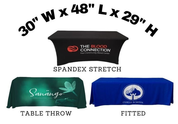 30x48x29 - 4 Ft Custom Tablecloth with Logo for Trade Show