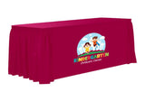 Today's sale on custom printed table skirts with your company logo in full color is available in a variety of styles, including shirred, box pleat, and flat table wraps for 4 ft, 5 ft, 6 ft, and 8 ft tables. These custom printed table skirts are made of 6 oz. commercial smooth finish poly poplin fabric and are available for purchase in 60 stock fabric colors.