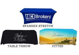 CUSTOM MADE TABLECLOTHS ON REQUEST - ASK FOR PRICING. Custom tablecloths printed with your business logo for promotional events. Contact us with your custom table size (width, length and height) and we will be happy to make highest quality, commercial grade, premium custom table covers at economical prices (lowest price guaranteed).