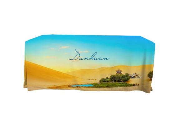 Today's sale on commercial grade 5ft custom fitted table covers with full color print. Custom printed logo tablecloths are highly recommended for your business branding at professional events (trade shows, small business expos, schools, conferences, corporate meetings, seminars, product launches and farmers markets).