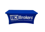 Today's sale on commercial grade 5ft custom stretch table covers with logo. Custom printed spandex tablecloth branded with your company logo for display at promotional events (trade shows, small business expos, schools, conferences, corporate meetings, seminars, product launches and farmers markets).