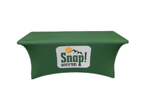 Today's sale on custom stretch table covers with full color printing for 8ft table. 8' Custom tablecloths printed with your company logo are highly recommended for your business branding at promotional events (trade show booth display, small business expos, exhibitions, schools, conferences, corporate meetings, seminars, product launches and farmers markets).